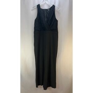 Express Jumpsuit Womens XL Black Nylon Lace Wide Leg Surplice Neck Evening Party